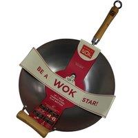 School of Wok by Dexam 14"/36cm Uncoated Carbon Steel Wok, Silver