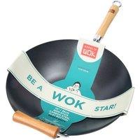 School of Wok by Dexam 14"/36cm Heavy Duty Carbon Steel Wok, Silver