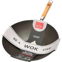 School of Wok by Dexam 12"/30cm Pre-Seasoned Carbon Steel Wok, Black