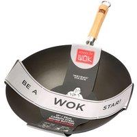 School of Wok by Dexam 13"/33cm Round Bottom Pre-Seasoned Carbon Steel Wok, Black