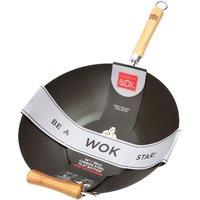 School of Wok by Dexam 14/36cm Pre-Seasoned Carbon Steel Wok, Black