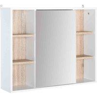 HOMCOM Bathroom Mirror Cabinet Wall Mounted Storage Cabinet With Open Cupboard and Adjustable Shelf - White, White