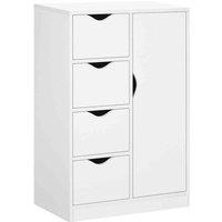 HOMCOM Bathroom Floor Cabinet Freestanding Storage Unit With 4 Drawers and Door Cupboard - White, White