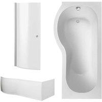 Nuie 1700 P-bath Panel & Chrome Screen Lh, White