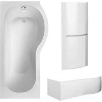 Nuie 1700 P-bath Panel & Chrome Screen Rh, White