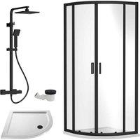 Nuie 900 Black Quadrant Tray & Shower Kit Black, Black