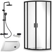 Nuie 900 Black Quadrant Tray & Shower Kit Black, Black