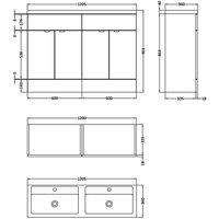 Hudson Reed Fusion 1200Mm Vanity Unit & Double Basin - Grey Woodgrain, Grey