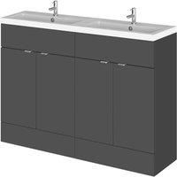 Hudson Reed Fusion 1200Mm Vanity Unit & Double Basin - Gloss Grey, Grey
