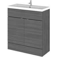 Hudson Reed Fusion 800Mm Fd Vanity Unit & Basin - Grey Woodgrain, Grey