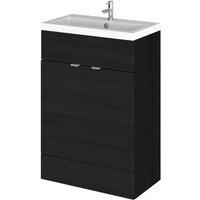 Hudson Reed Fusion 600Mm Fd Vanity Unit & Basin - Black Woodgrain, Black