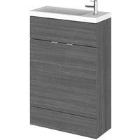 Hudson Reed Fusion 600Mm Compact Vanity Unit & Basin - Grey Woodgrain, Grey