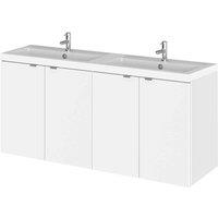 Hudson Reed Fusion 1200Mm Wall Mounted 4 Door Vanity Unit & Double Basin - Gloss White, White