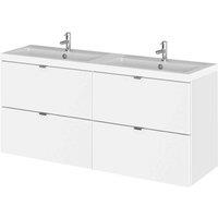 Hudson Reed Fusion 1200Mm Wall Mounted 4 Drawer Vanity Unit & Double Basin - Gloss White, White
