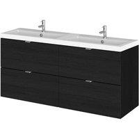 Hudson Reed Fusion 1200Mm Wall Mounted 4 Drawer Vanity Unit & Double Basin - Black Woodgrain, Black