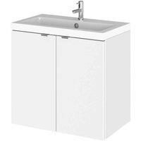 Hudson Reed Fusion 600Mm Wall Mounted 2 Door Vanity Unit & Basin - Gloss White, White