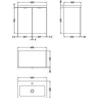 Hudson Reed Fusion 600Mm Wall Mounted 2 Door Vanity Unit & Basin - Grey Woodgrain, Grey