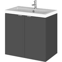 Hudson Reed Fusion 600Mm Wall Mounted 2 Door Vanity Unit & Basin - Gloss Grey, Grey