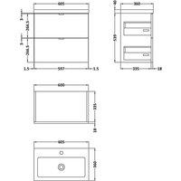 Hudson Reed Fusion 600Mm Wall Mounted 2 Drawer Vanity Unit & Basin - Black Woodgrain, Black