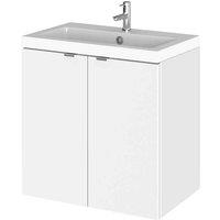 Hudson Reed Fusion 500Mm Wall Mounted 2 Door Vanity Unit & Basin - Gloss White, White