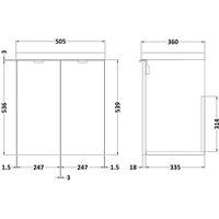 Hudson Reed Fusion 500Mm Wall Mounted 2 Door Vanity Unit & Basin - Grey Woodgrain, Grey