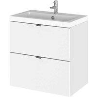 Hudson Reed Fusion 500Mm Wall Mounted 2 Drawer Vanity Unit & Basin - Gloss White, White