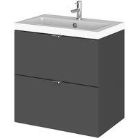 Hudson Reed Fusion 500Mm Wall Mounted 2 Drawer Vanity Unit & Basin - Gloss Grey, Grey