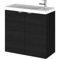 Hudson Reed Fusion 600Mm Wall Mounted Compact Vanity Unit & Basin - Black Woodgrain, Black