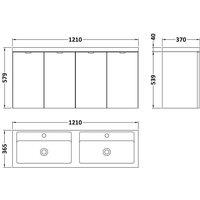 Hudson Reed Fusion 1200 Wh 4-door Vanity W Double Basin - Black Woodgrain, Black