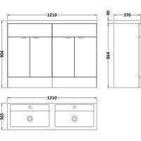 Hudson Reed Fusion 1200 Fs 4-door Vanity W Double Basin - Grey Woodgrain, Grey