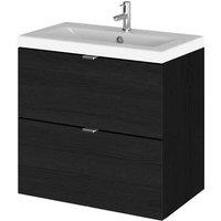 Hudson Reed Fusion 600 Wall Hung 2-drawer Unit & Basin - Black Woodgrain, Black