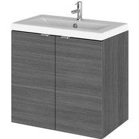 Hudson Reed Fusion 600 2-door Wall Hung Unit & Basin - Grey Woodgrain, Grey