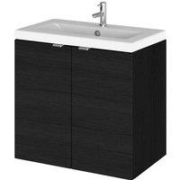Hudson Reed Fusion 600 2-door Wall Hung Unit & Basin - Black Woodgrain, Black