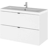 Hudson Reed Fusion 800 Wall Hung 2-drawer Unit & Basin - Gloss White, White