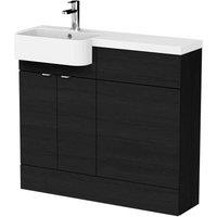 Hudson Reed Fusion 1000Mm Lh Combination Unit With Round Semi Recess Basin - Black Woodgrain, Black