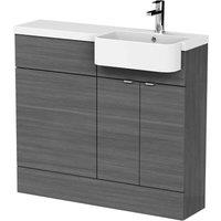 Hudson Reed Fusion 1000Mm Rh Combination Unit With Round Semi Recess Basin - Grey Woodgrain, Grey