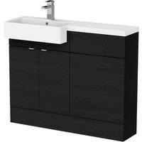 Hudson Reed Fusion 1100Mm Lh Combination Unit With Square Semi Recess Basin- Black Woodgrain, Black