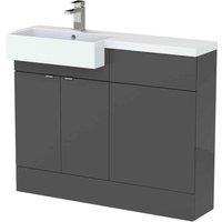 Hudson Reed Fusion 1100Mm Lh Combination Unit With Square Semi Recess Basin- Gloss Grey, Grey