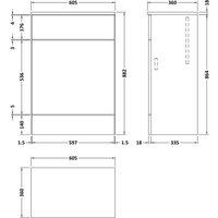 Hudson Reed Fusion 600 Wc Unit 355Mm Deep - Black Woodgrain, Black