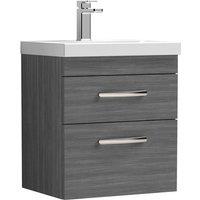 Nuie Athena 500 Wall Hung 2-drawer Vanity & Mid-edge Basin - Grey Woodgrain, Grey