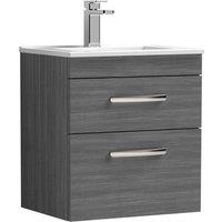 Nuie Athena 500 Wall Hung 2-drawer Vanity & Minimalist Basin - Grey Woodgrain, Grey