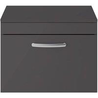 Nuie Athena 600 Wall Hung Single Drawer Vanity & Worktop - Gloss Grey, Grey