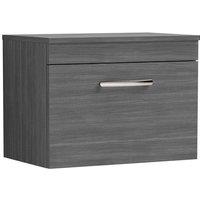 Nuie Athena 600 Wall Hung Single Drawer Vanity & Worktop - Grey Woodgrain, Grey