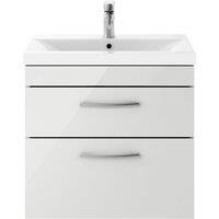 Nuie Athena 600 Wall Hung 2-drawer Vanity & Mid-edge Basin - Gloss Grey Mist, Grey