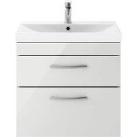 Nuie Athena 600 Wall Hung 2-drawer Vanity & Thin-edge Basin - Gloss Grey Mist, Grey
