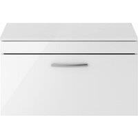 Nuie Athena 800 Wall Hung Single Drawer Vanity & Worktop - Gloss White, White