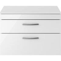 Nuie Athena 800 Wall Hung 2-drawer Vanity & Worktop - Gloss White, White