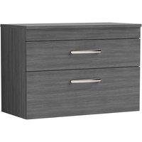 Nuie Athena 800 Wall Hung 2-drawer Vanity & Worktop - Grey Woodgrain, Grey
