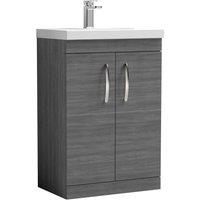 Nuie Athena 600 Floor Standing 2-door Vanity & Mid-edge Basin - Grey Woodgrain, Grey