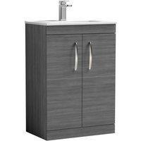 Nuie Athena 600 Floor Standing 2-door Vanity & Minimalist Basin - Grey Woodgrain, Grey